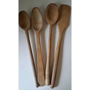 Vintage Wooden Spoons Farmhouse Primitive Lot Of 4 Spoons